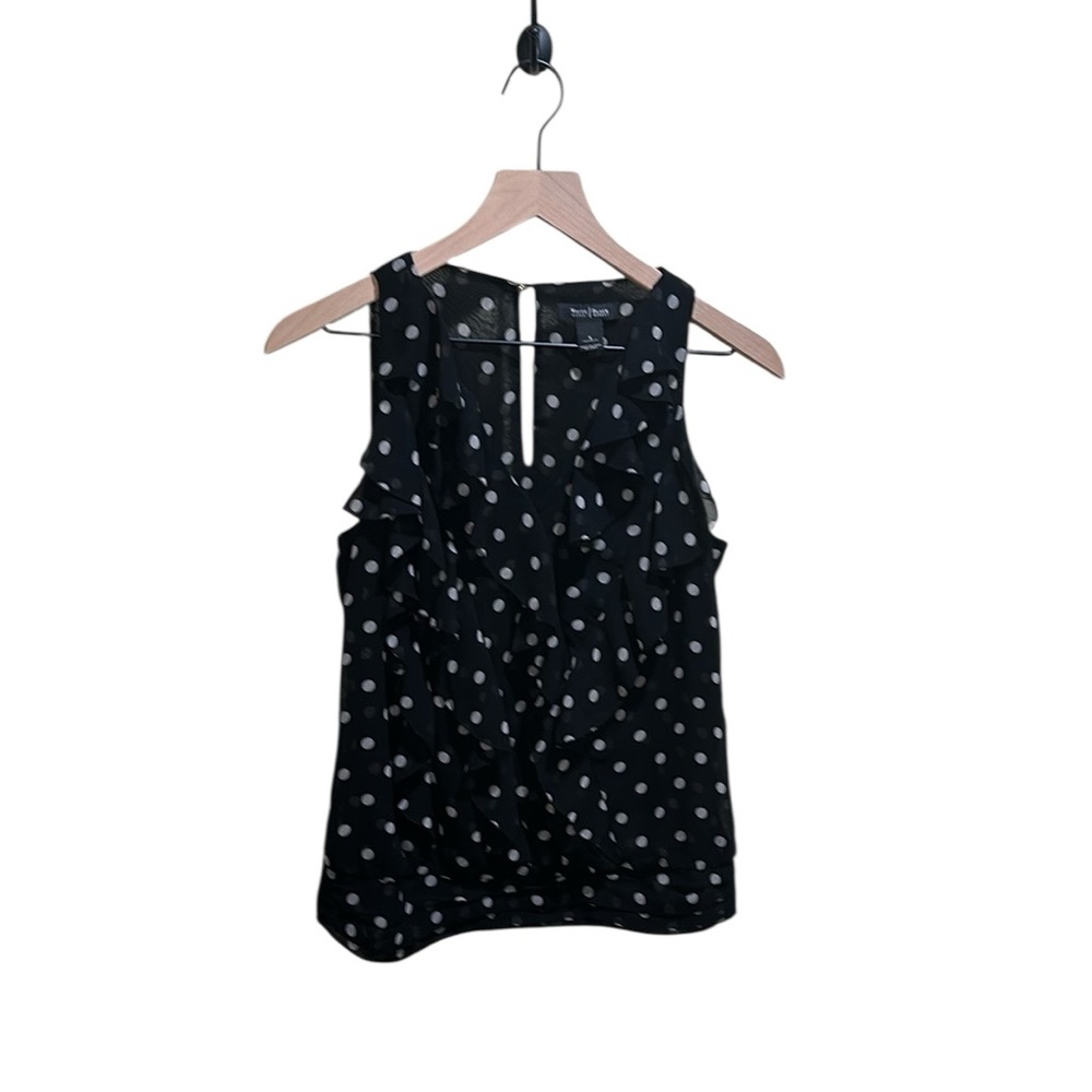 White House Black Market Size Small Black and White Polka Dot Ruffled Tank Top